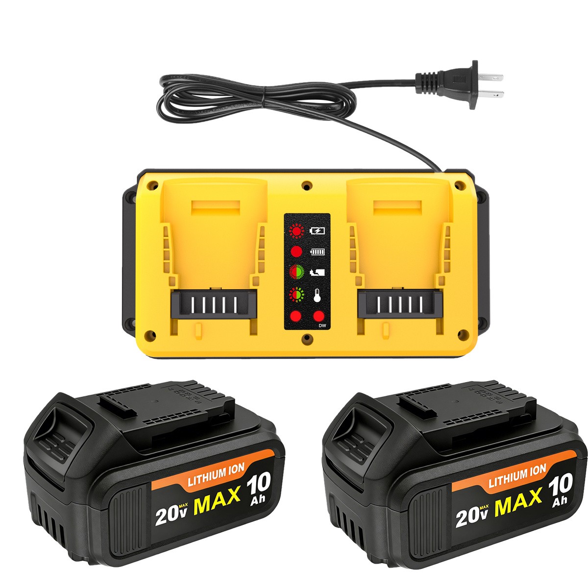 2Pack 10.0AH Lithium Ion Battery For De Walt 20V & Charger DCB206 DCB200 DCB204
