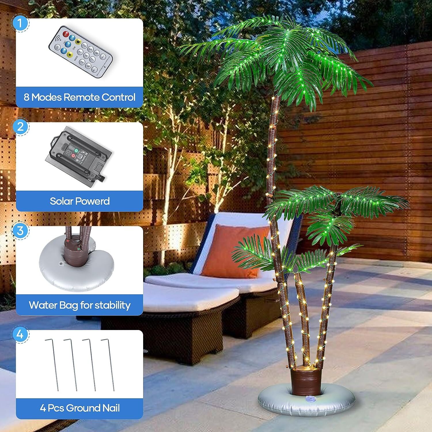 6FT LED Solar Lighted Artificial Palm Tree, Outdoor Christmas Yard Pool Decor