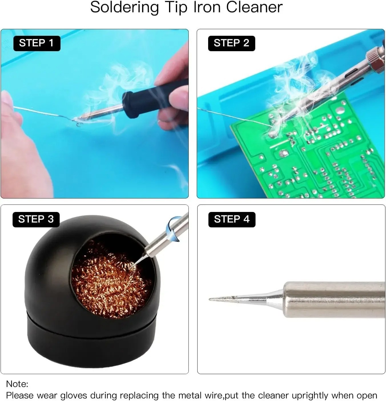 Soldering Iron Solder Tip Cleaner with Copper Wire Ball & Metal Base Holder