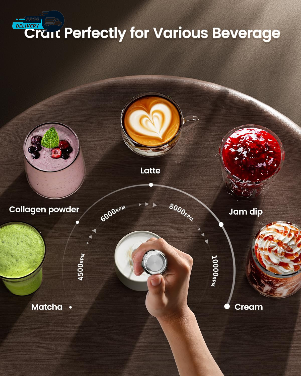 Rechargeable Milk Frother with Stepless Speed Control Lunafro Max Handheld