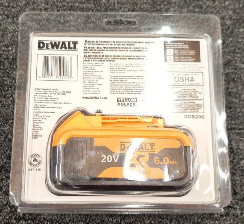 DEWALT DCB206 20V 6Ah XR Lithium Ion Battery – New , E