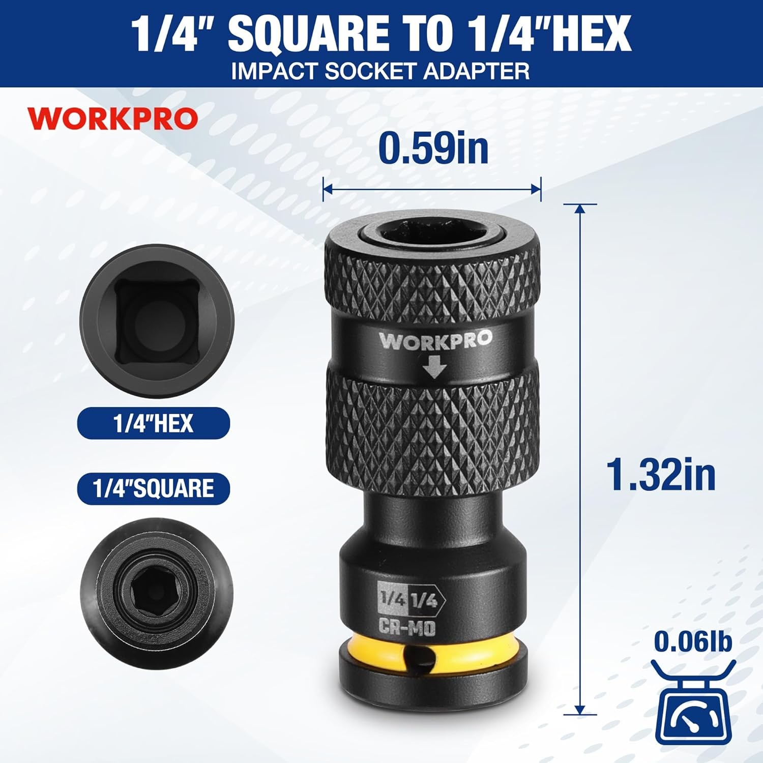 WORKPRO 1/4″ Square to 1/4-in Hex Quick Release Impact Socket Adapter Bit Holder