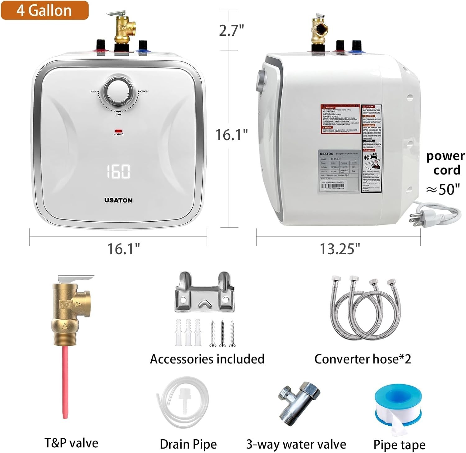 Small 4 Gallon Water Heater Under Sink Instant Hot Water 1500w 120V, Kitchen, RV