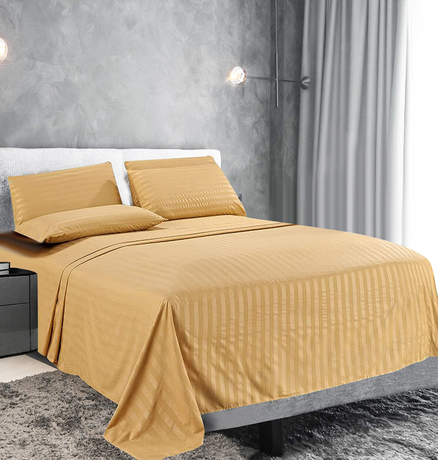Fine 400 Thread Count 100% Cotton Sateen Bed Sheet Dobby Stripe