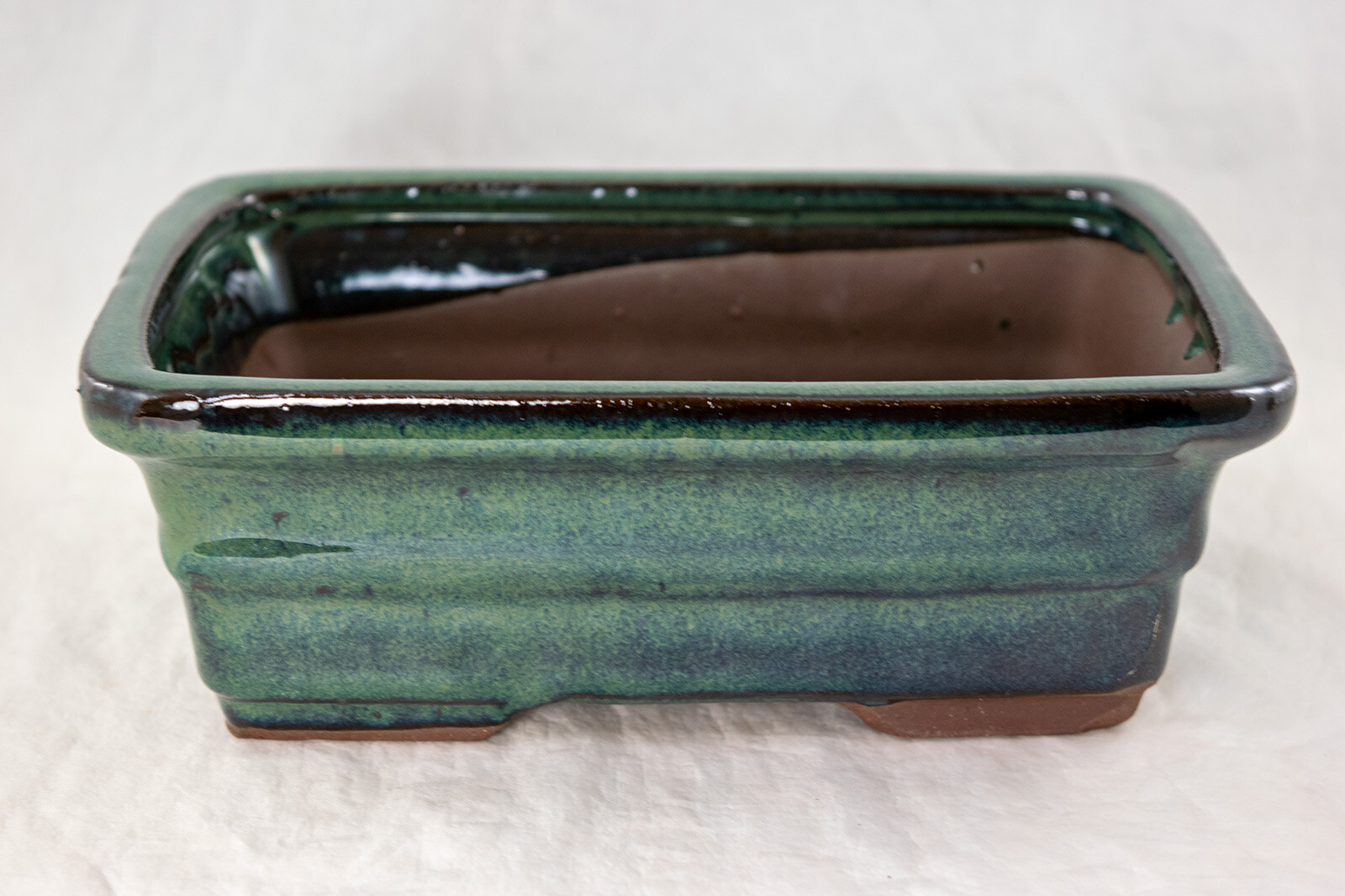 Rectangular Glazed Bonsai & Succulent Pot + Mesh 8″x 6″x 2.75″ – Green Glazed