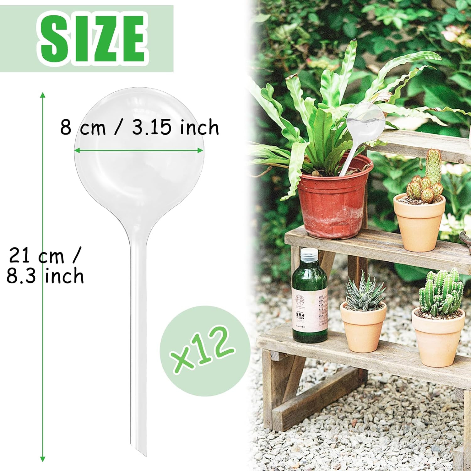 12 PCS Large Plastic Self-Watering Bulbs,Clear Watering Globes,Plant Watering Gl