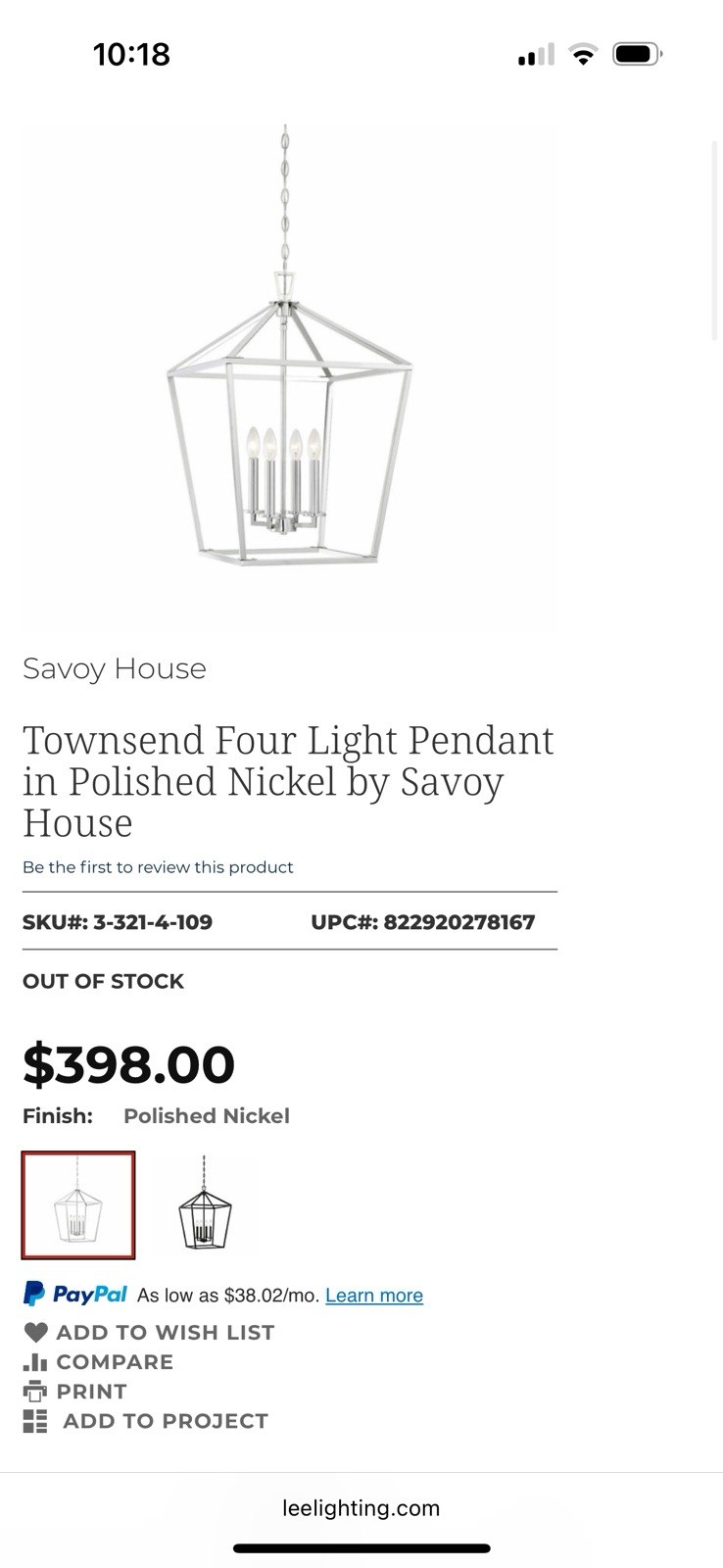 Savoy House Lighting Townsend Four Light Pendant Polished Nickel 3-321-4-109 NEW