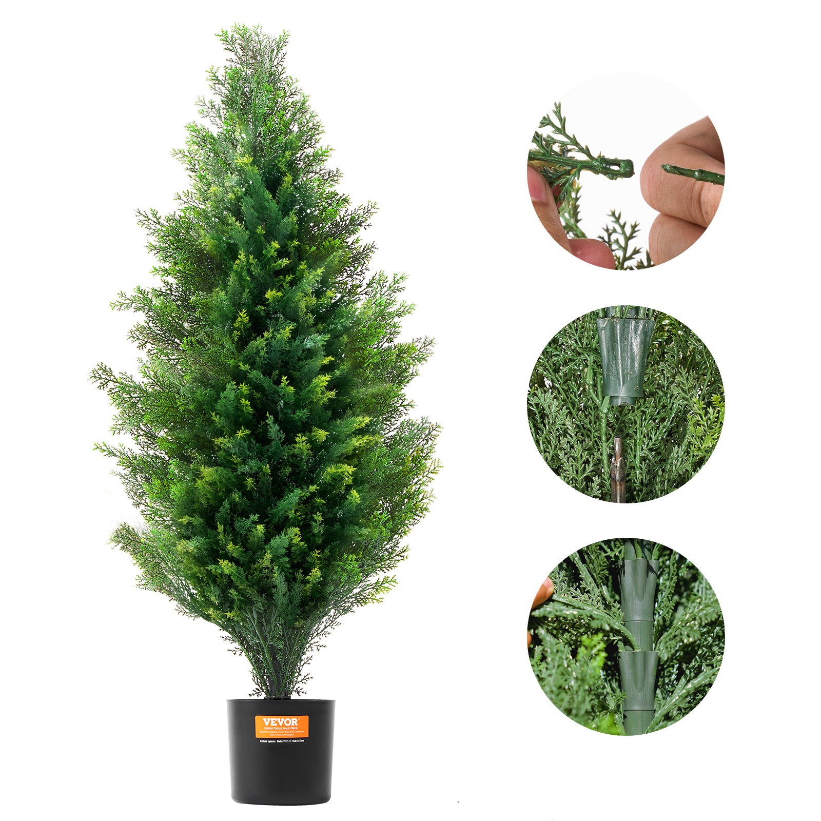 VEVOR Artificial Cedar Topiary Tree, 36 inch Tall (2 Pieces), with Extra Leaves