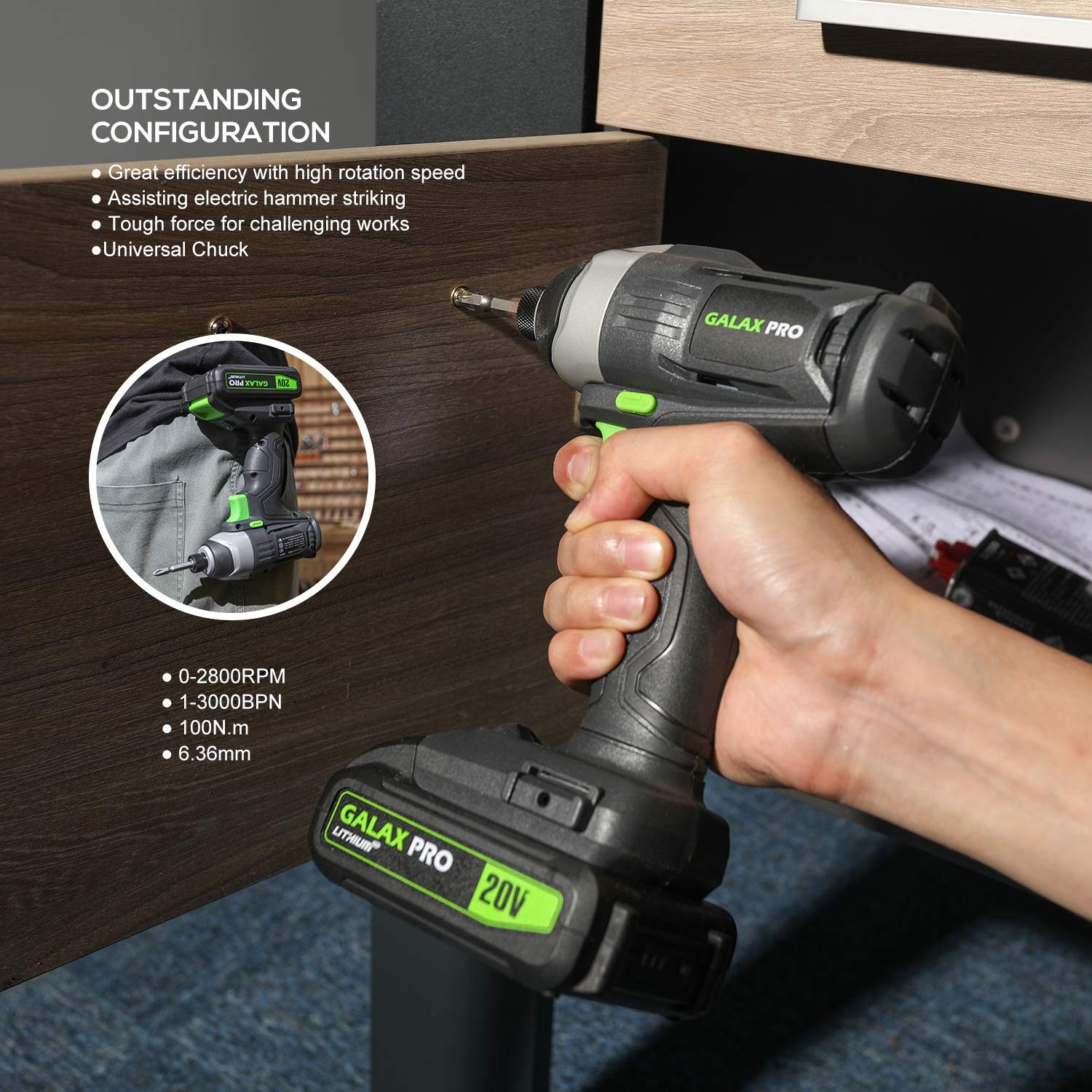 Cordless Drill Driver/Impact Driver with 1pcs 1.3Ah Lithium-Ion Batteries, Ch…