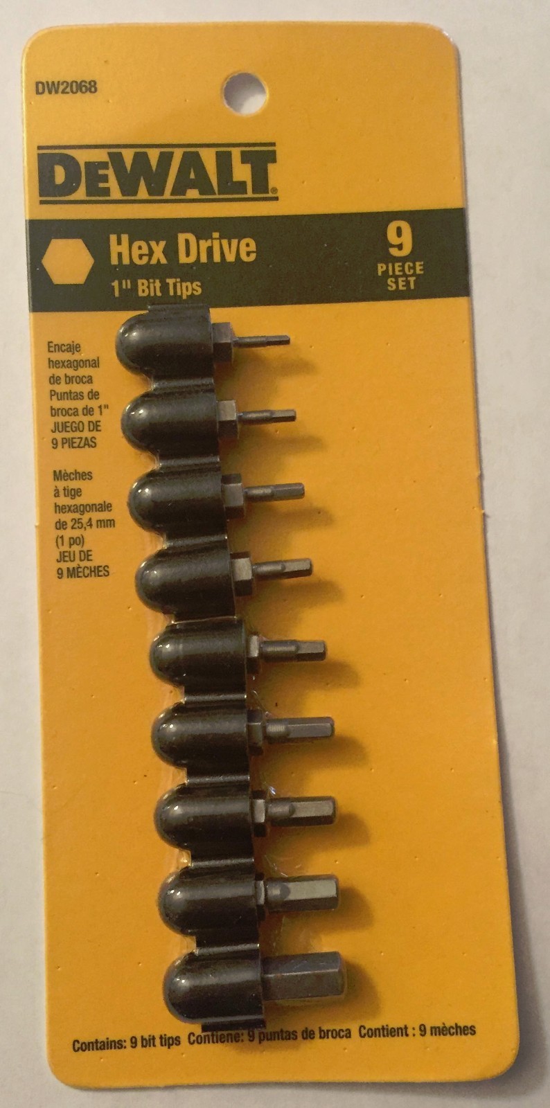 DEWALT 9 PC HEX DRIVE 1″ BIT TIPS DW2068 SAE 1/16″-1/4″ SCREW BITS ALLEN BITS