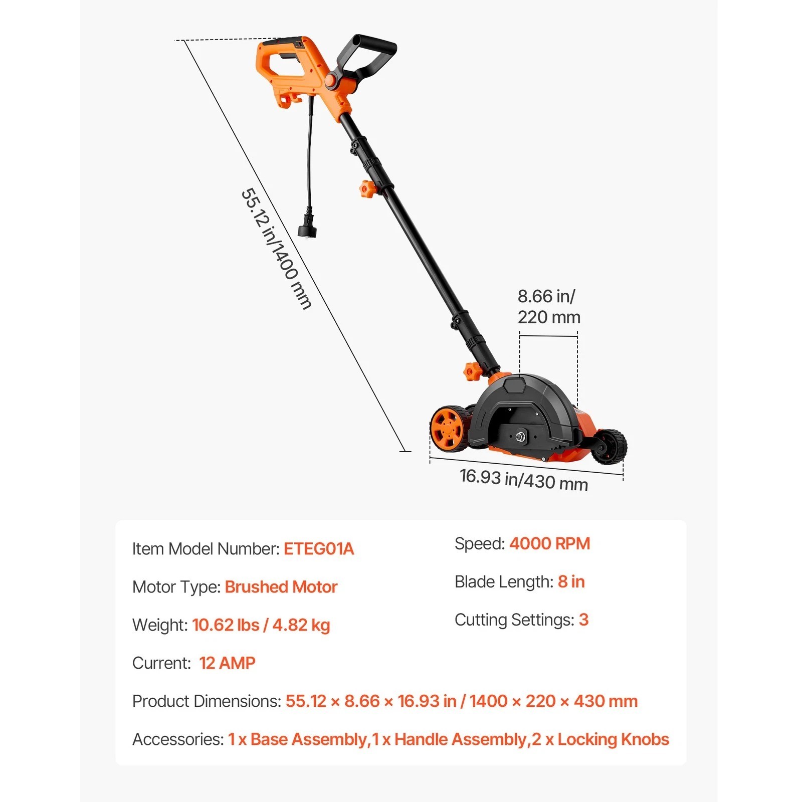Uimoso Electric Lawn Edger with 8-inch Blade, 12 Amp Motor, 4000 RPM