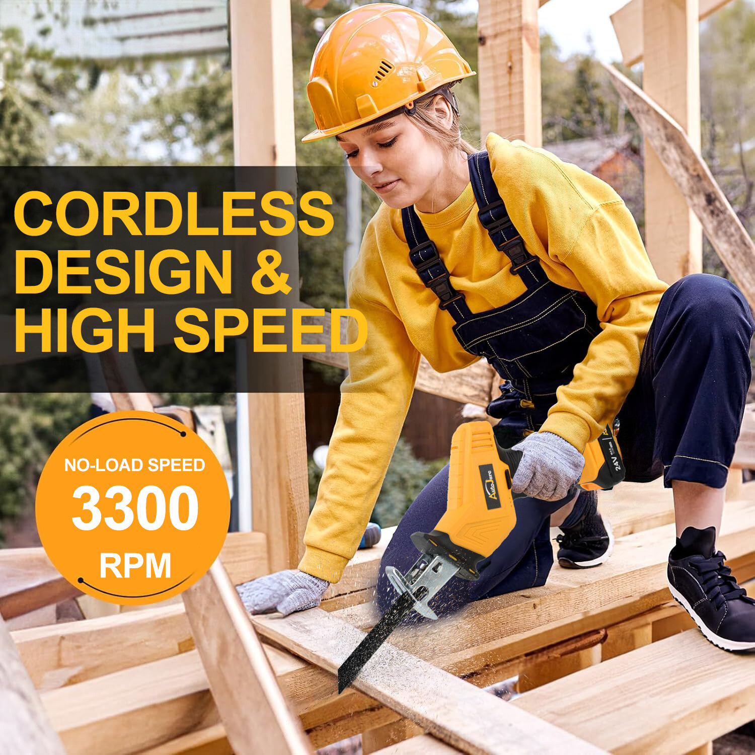 24V Cordless Reciprocating Saw Brushless with 2 Battery & Charger & 8 Saw Blade
