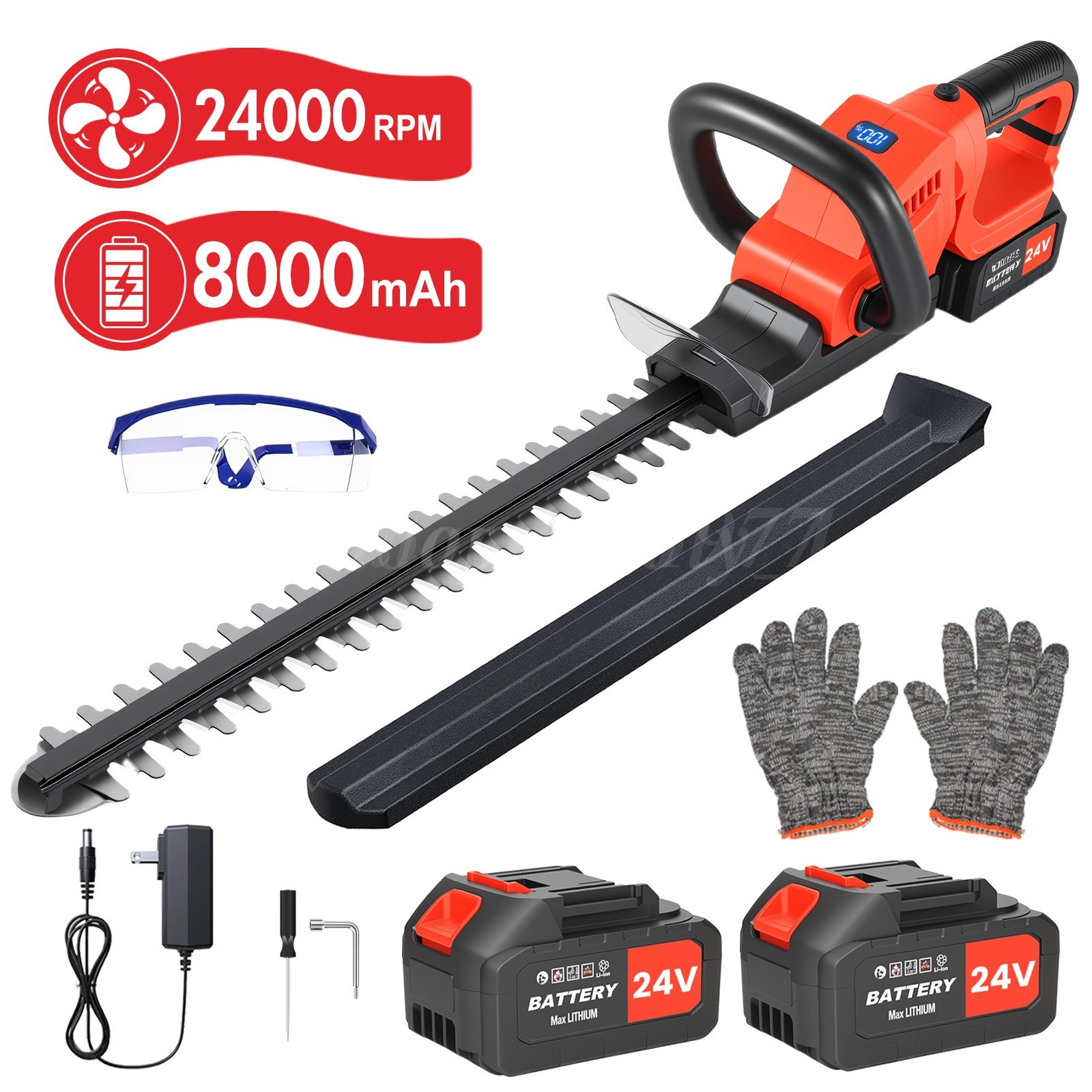 20/22In-24V Cordless Hedge Trimmer Cordless Electric Hedge Trimmer w/2 Batteries