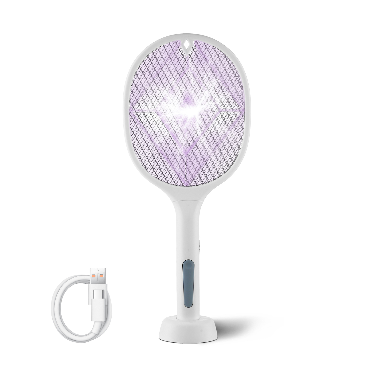 Rechargeable Dual-Mode Electric Fly Swatter Bug Zapper With Base, Lightweight