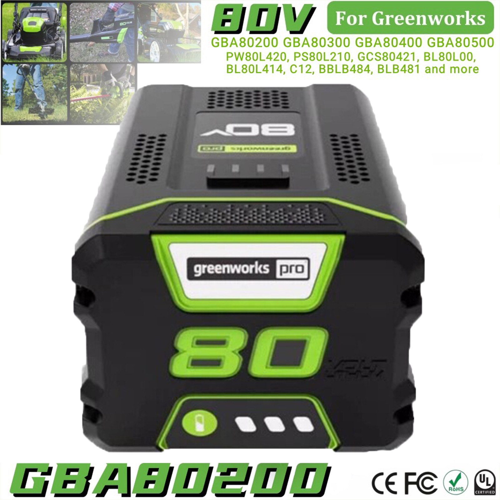 FOR Greenworks 80V Lithium Ion 5.0Ah Rechargeable Li-ion Battery BAB727 GBA80200