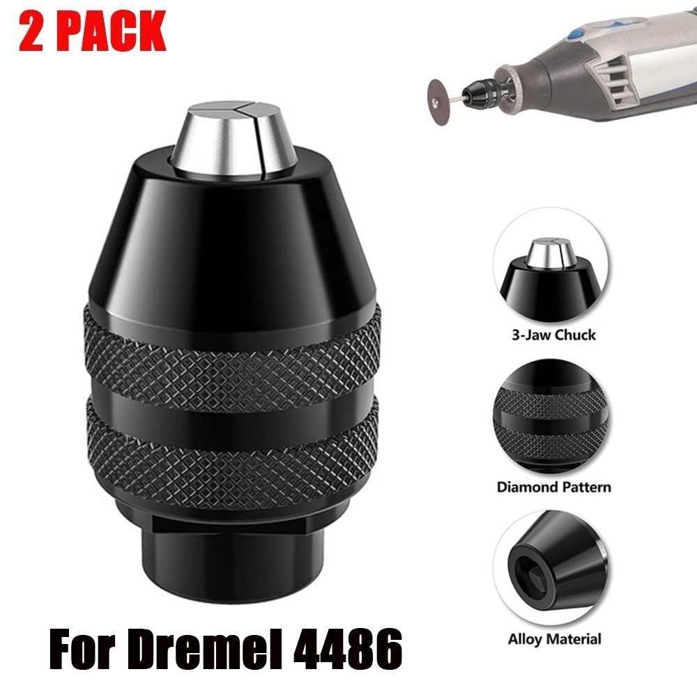 2 Pack Dremel 4486 Keyless Chuck, ideal for 1/32” (0.8mm) to 1/8” (3.2mm) Shank