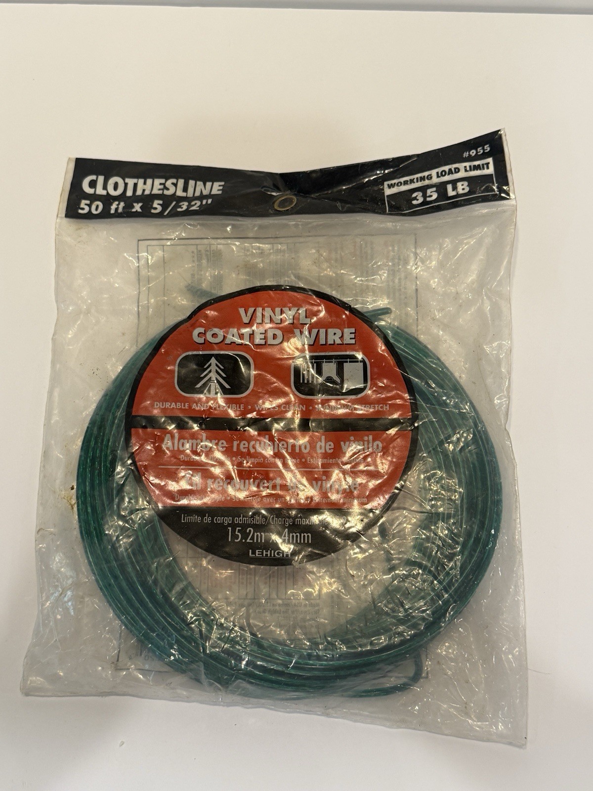 LEHIGH Clothesline #955 Vintage Green 50 ft X 5′ 32″ Working Load Limit 35lb NEW