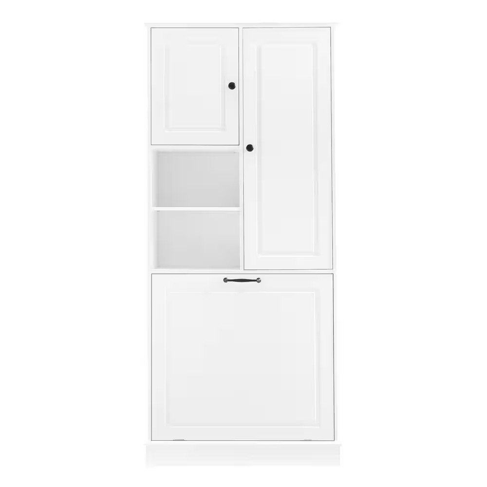 29.9 In. W X 14.2 In. D X 67.7 In. H White Linen Cabinet with Adjustable Shelves