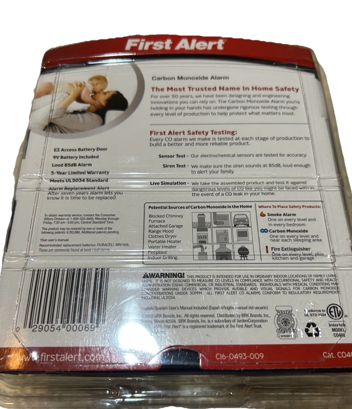 First Alert Carbon Monoxide Alarm 9 V Battery Included 5 Year Limited Warranty