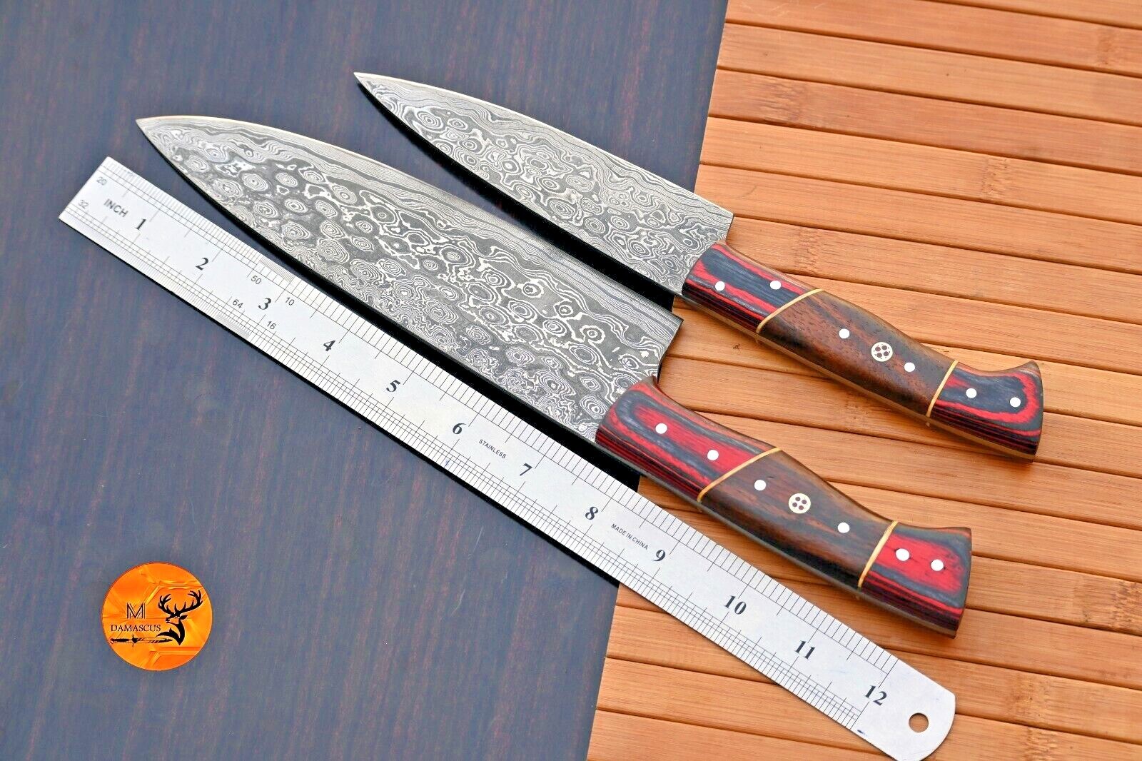 CUSTOM HANDMADE DAMASCUS STEEL CHEF KNIFE STEAK KNIFE SET KITCHEN CHEF SET 2065