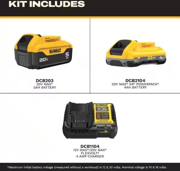DeWALT Battery Kit 5Ah & 4Ah XR 20V POWERPACK Starter Set and Charger DCB245-2C