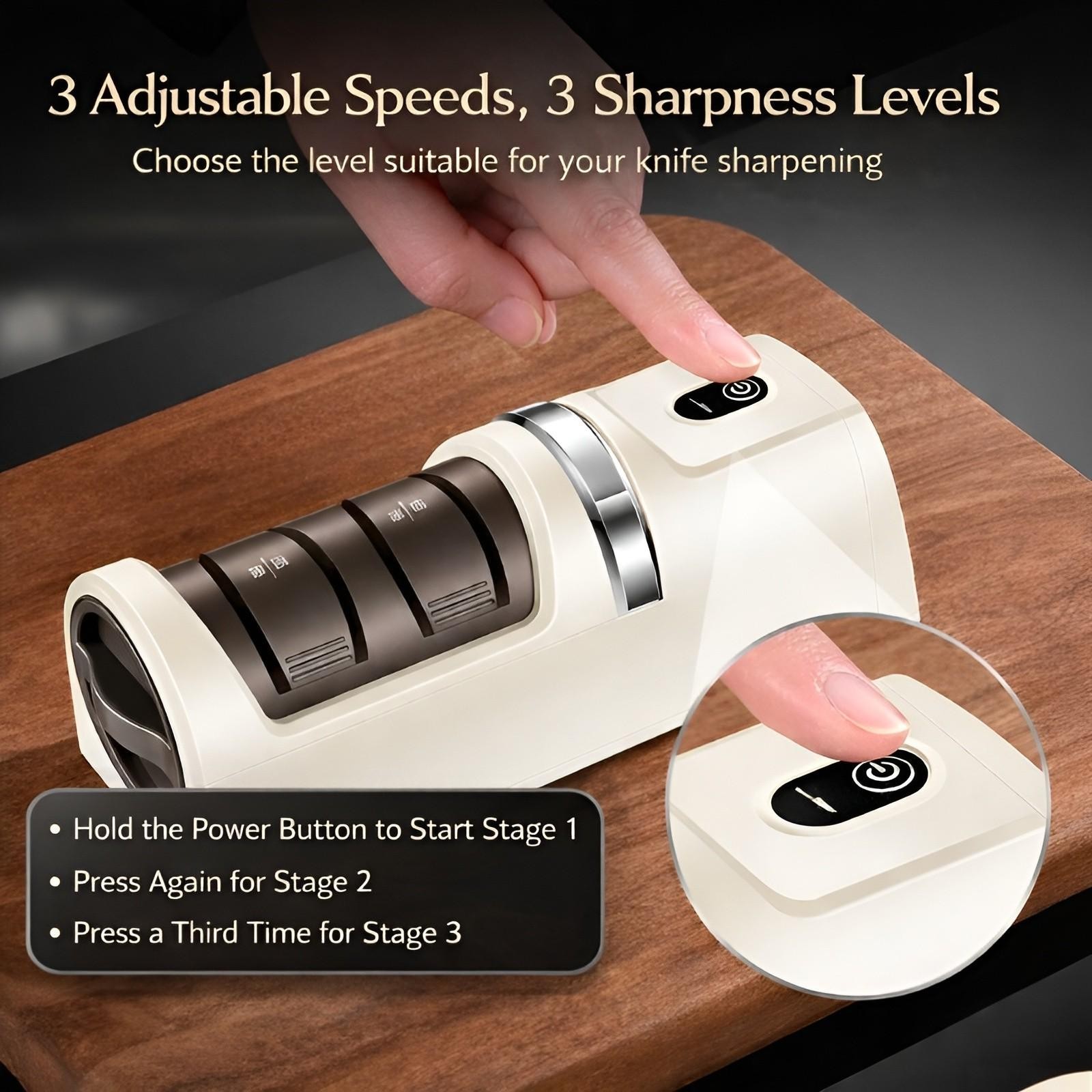 Cordless Electric Knife Sharpener 3 Stage Diamond Grinder USB Rechargeable