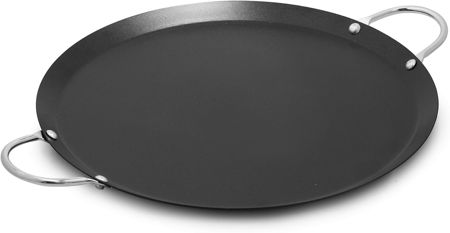 13.5in Carbon Steel Nonstick Round Comal with Metal Handles, Black | Chrome R…