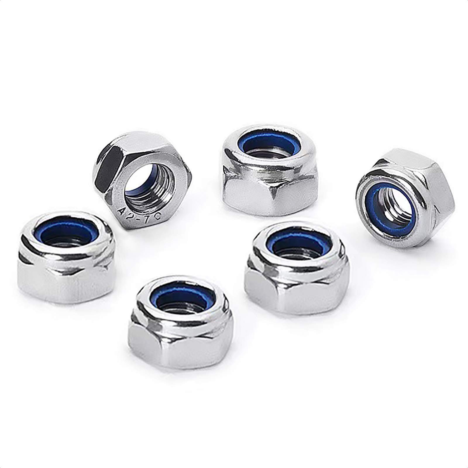 M12x1.25 mm Self-Locking Nylon Insert Hex Lock Nuts, Pack of 6
