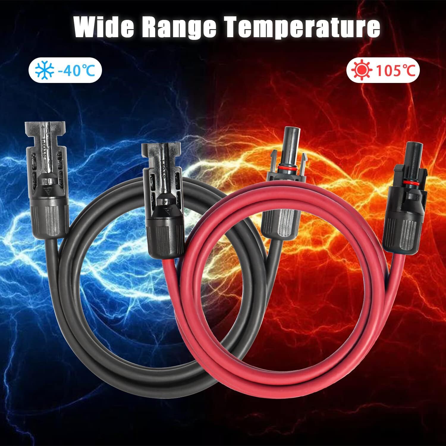 10 AWG Solar Panel Extension Cable PV Wire Solar Connector Pair Black & Red 6mm²