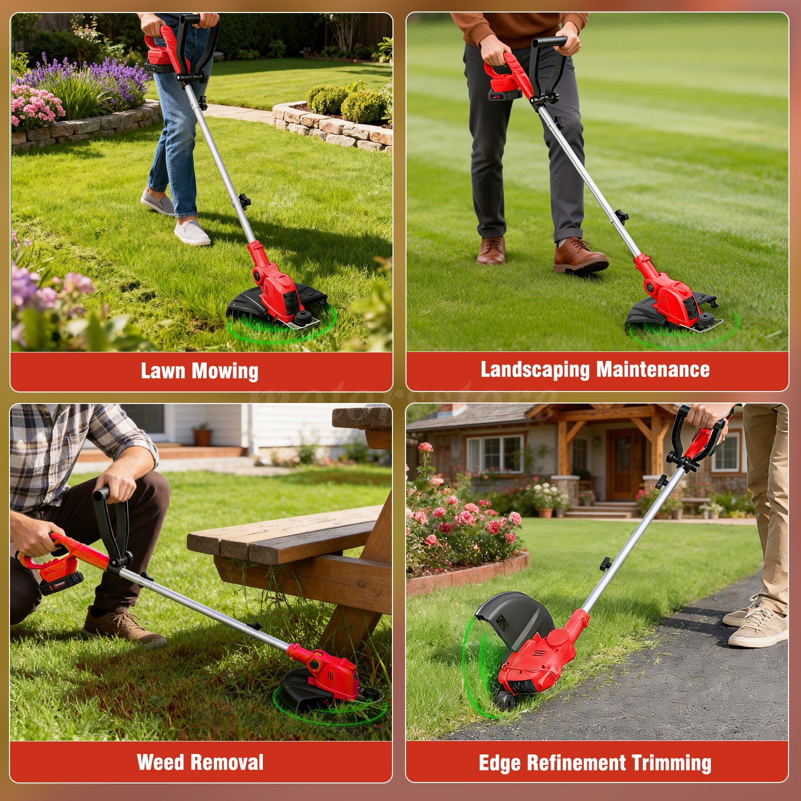 Electric Cordless Grass String Trimmer Lawn Edger Weed Cutter+2 Battery+1Charger