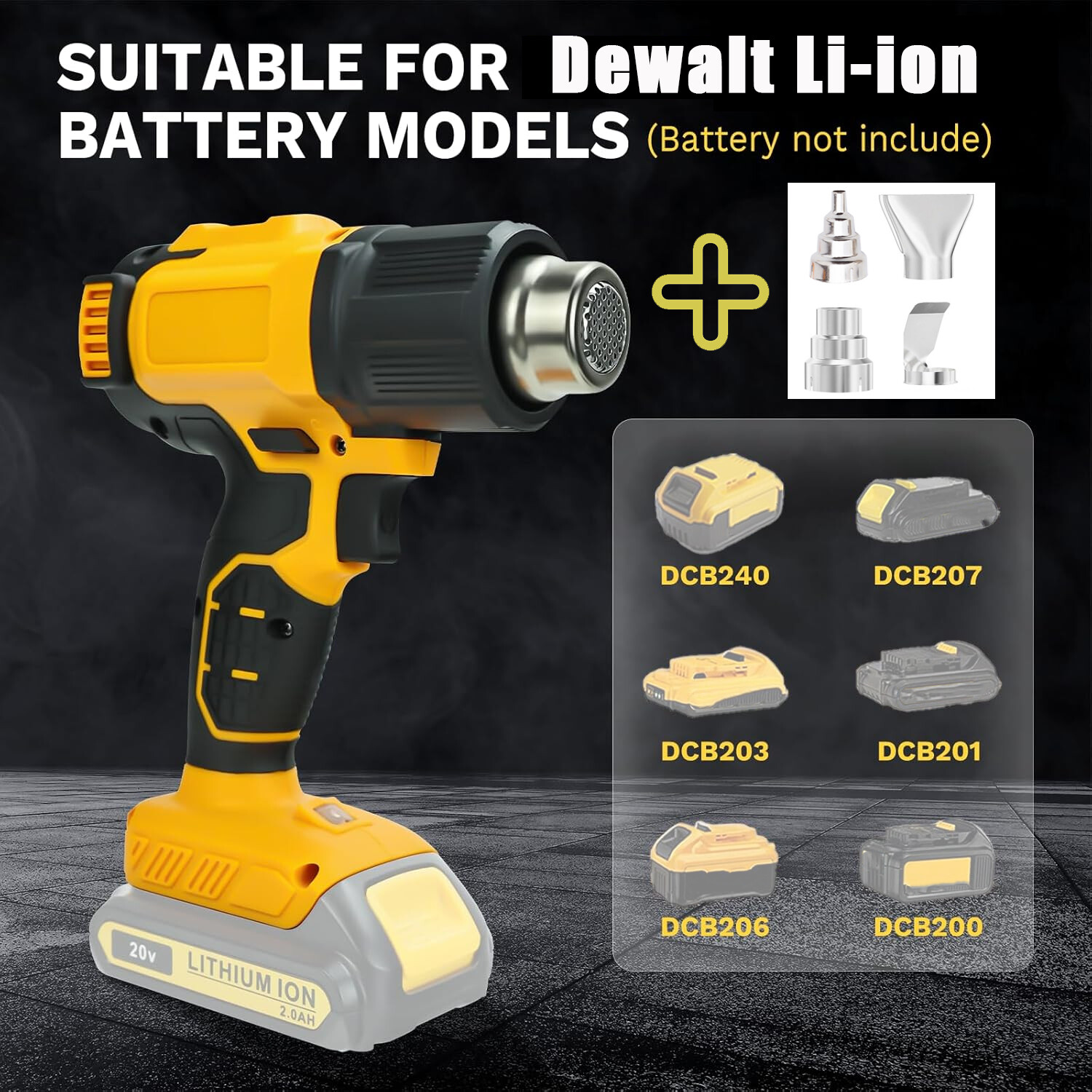 752℉ Cordless Heat Gun for Dewalt 20V Battery Hot Air Gun w/4 Nozzles for Crafts