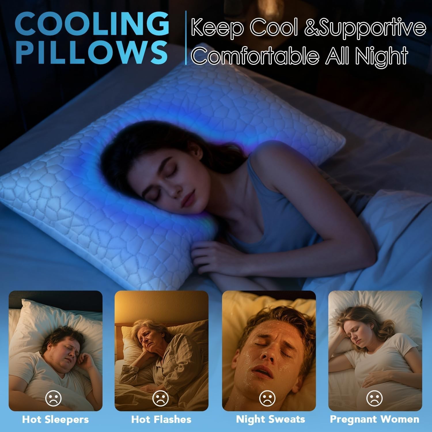 CertiPUR-US Shredded Memory Foam Queen Cooling Pillow for Hot Sleepers Sleeping