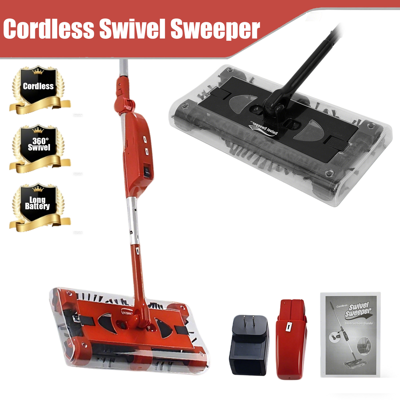 Swivel Sweeper Cordless Vacuum Lightweight 4000 RPM 360 Swivel Rechargeable Quad