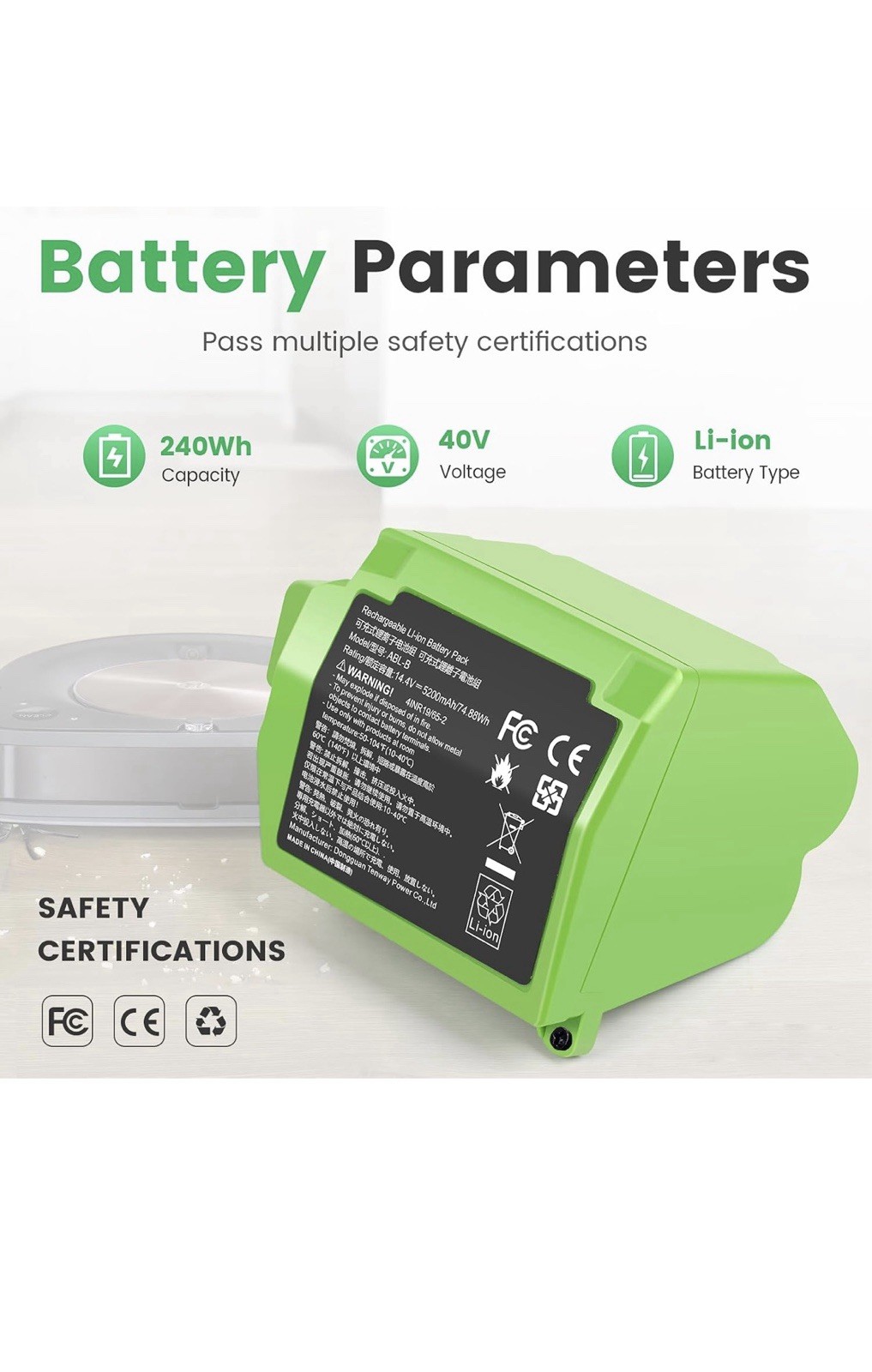 TREE.NB 5.2Ah spare battery for iRobot Roomba S9 9150 ABL-B, replacement