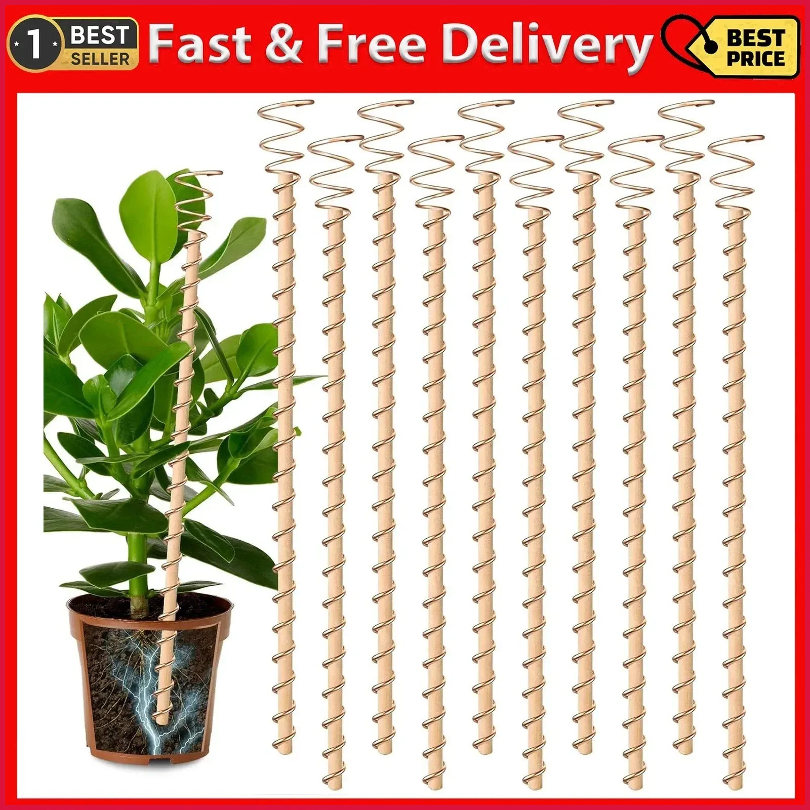 10pcs Electroculture Plant Stakes 17” Copper Coil Wire Antennas Garden Tensor