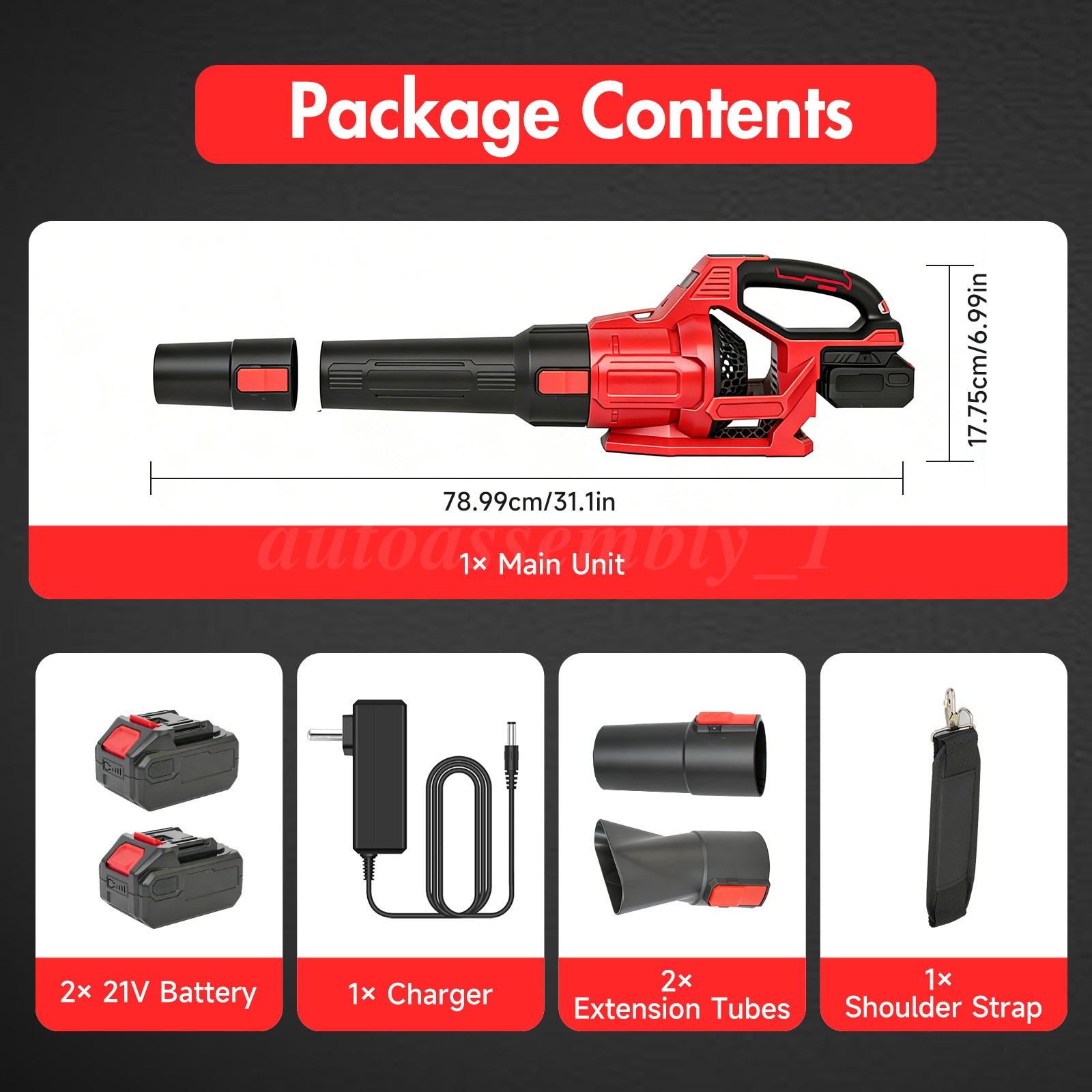 Cordless Leaf Blower 650CFM/280MPH & 3 Speed Levels Electric w/2 Batteries 6.0Ah