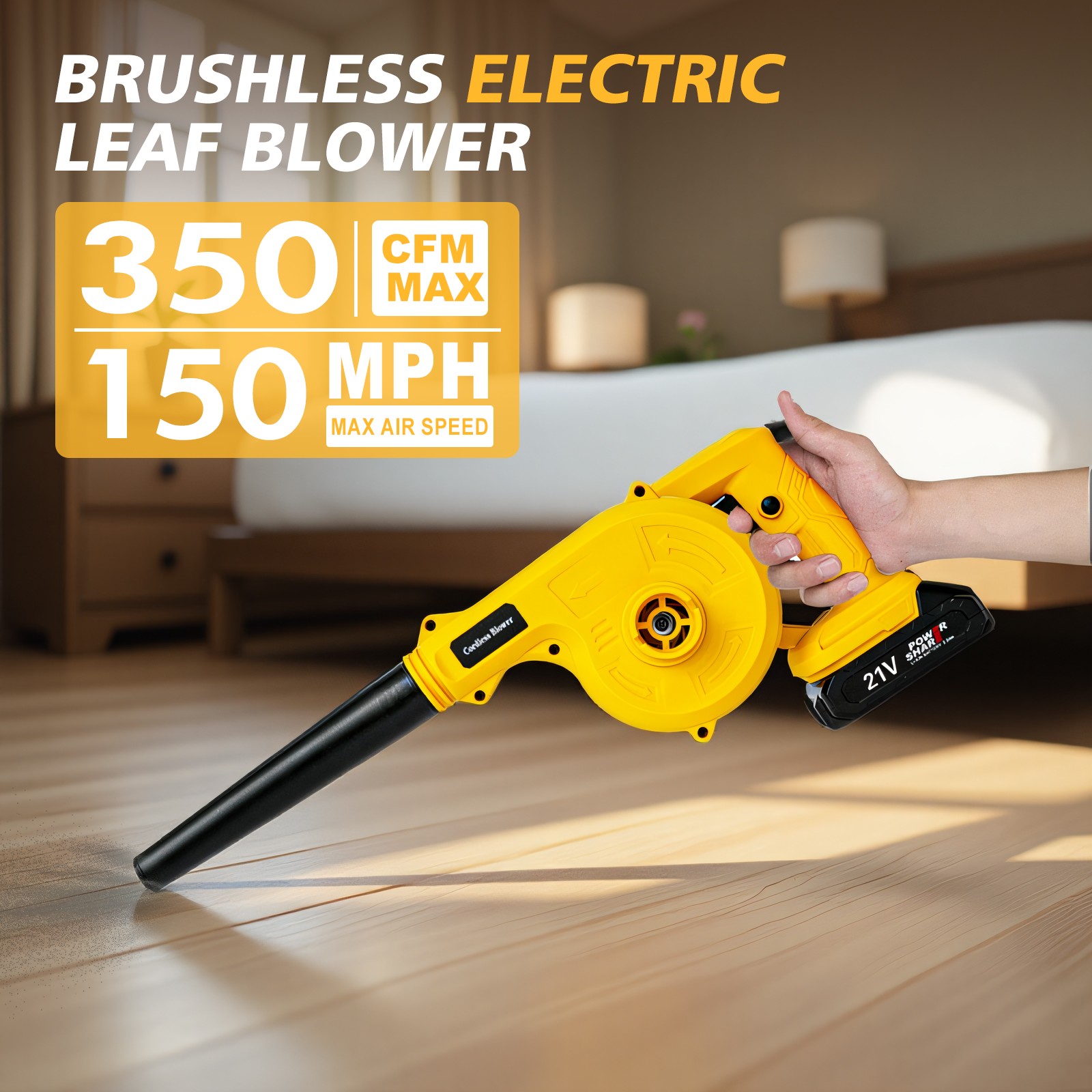 350CFM 21V 150MPH Cordless Battery Leaf Blower With 2*2.0 Ah Battery & Charger