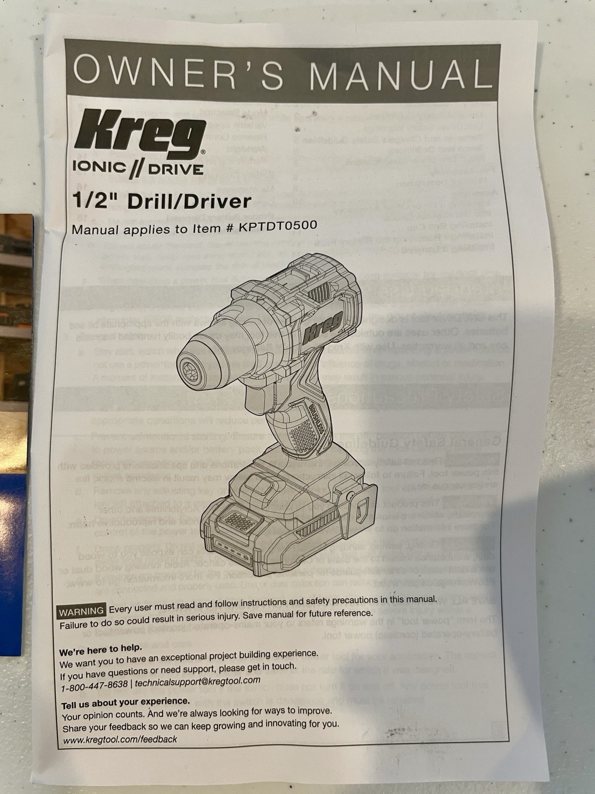 Kreg 20V Ionic Drive 1/2″ Compact Drill, 20V Blue Ion Charger & 2Ah Battery Pack
