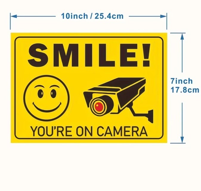 2 Pc Smile You’re on Camera Sign 10X7 Inch Funny Security Signs with Smile Decal
