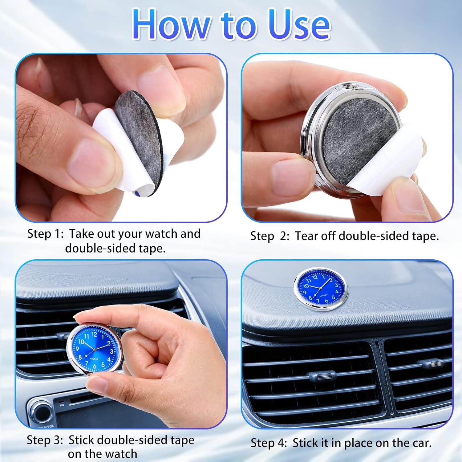 Car Dashboard Clock Mini Tiny Analog Clock Watch for Vehicle Stick On Clock USA