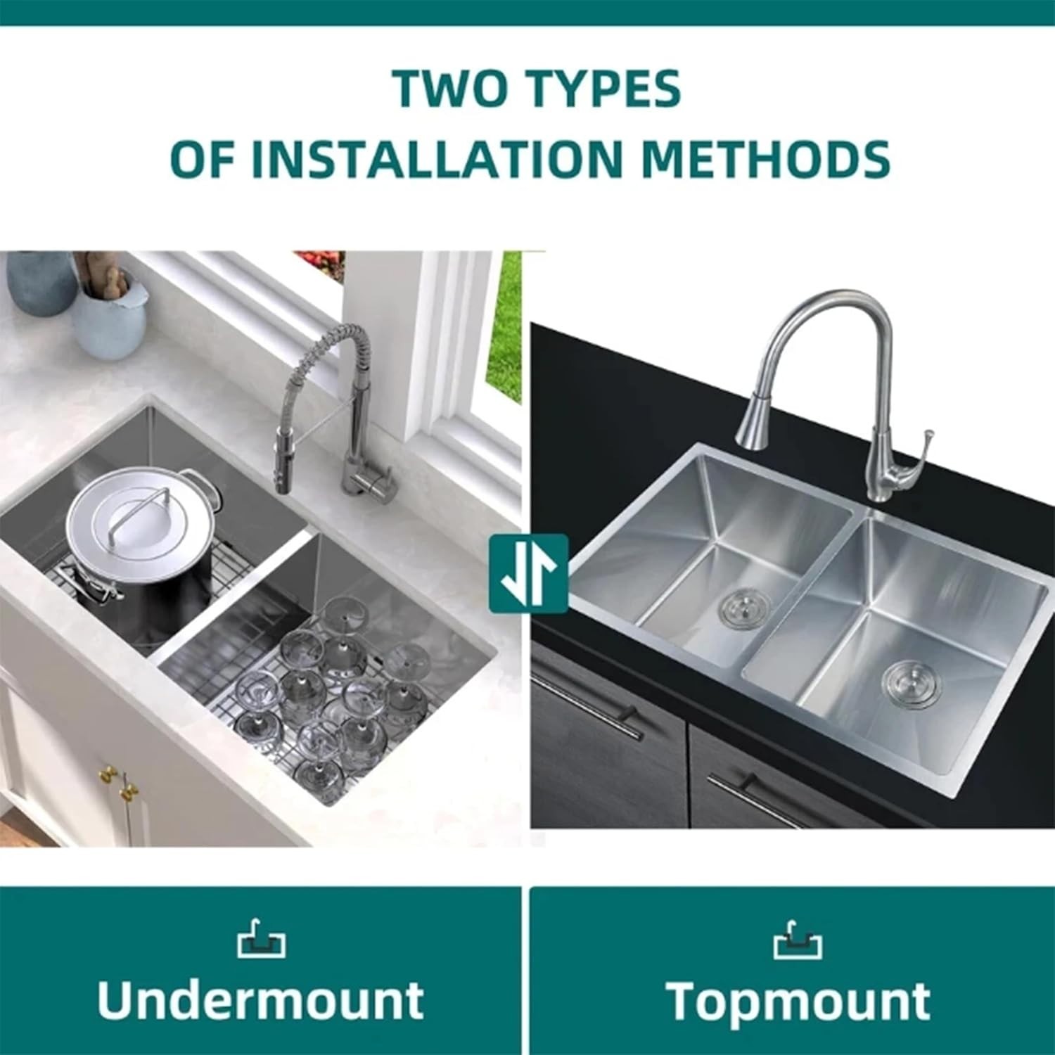 32″ Undermount Double Bowl Kitchen Sink Stainless Steel Sink with Accessories
