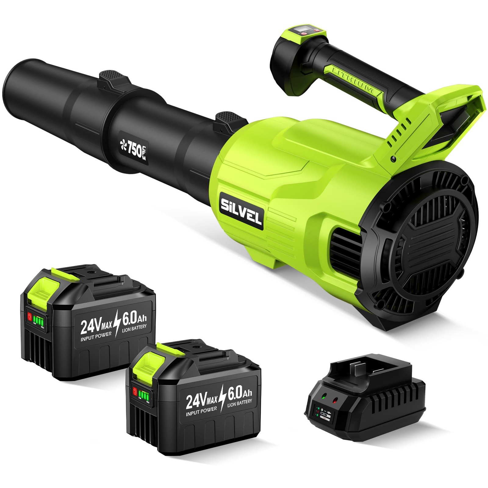 Best SILVEL Cordless Leaf Blower with 2×6.0Ah Battery and Quick Charger, 750CFM