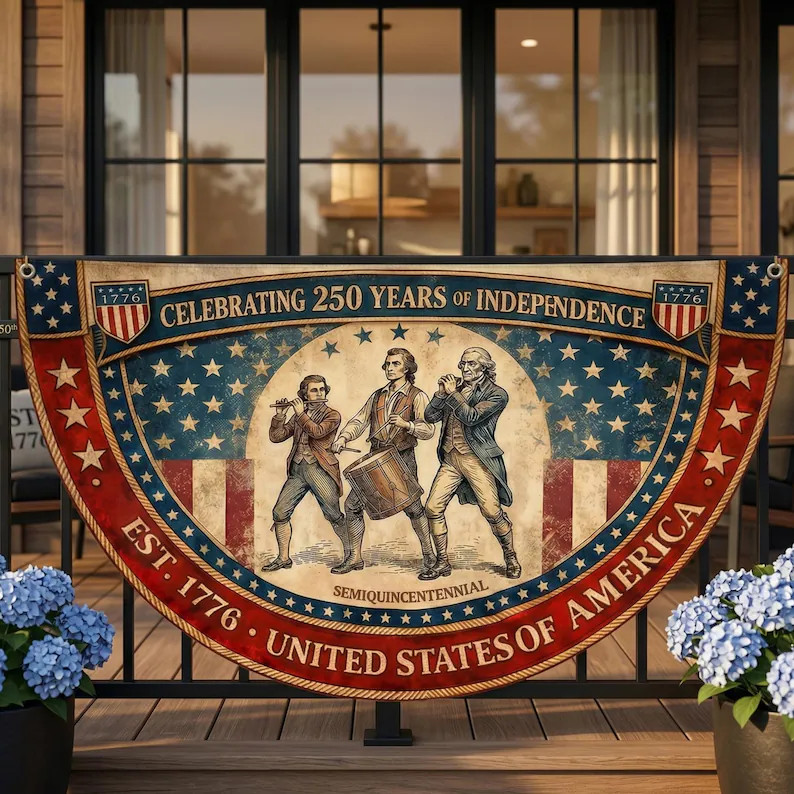 Vintage USA 250th Anniversary Bunting Flag Patriotic Outdoor Decor