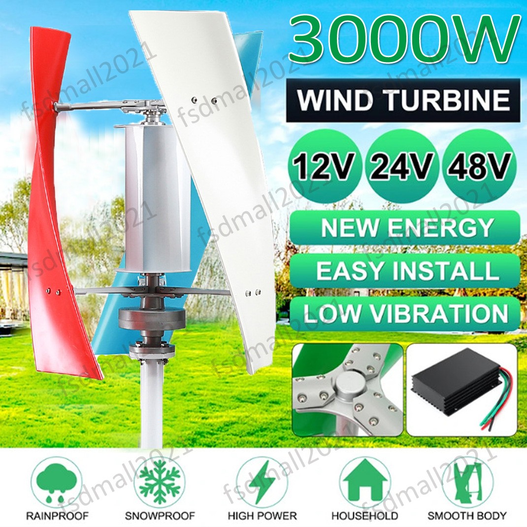 3000W Helix Wind Turbine Generator 12V/24V/48V MPPT Controller Windmill Power US