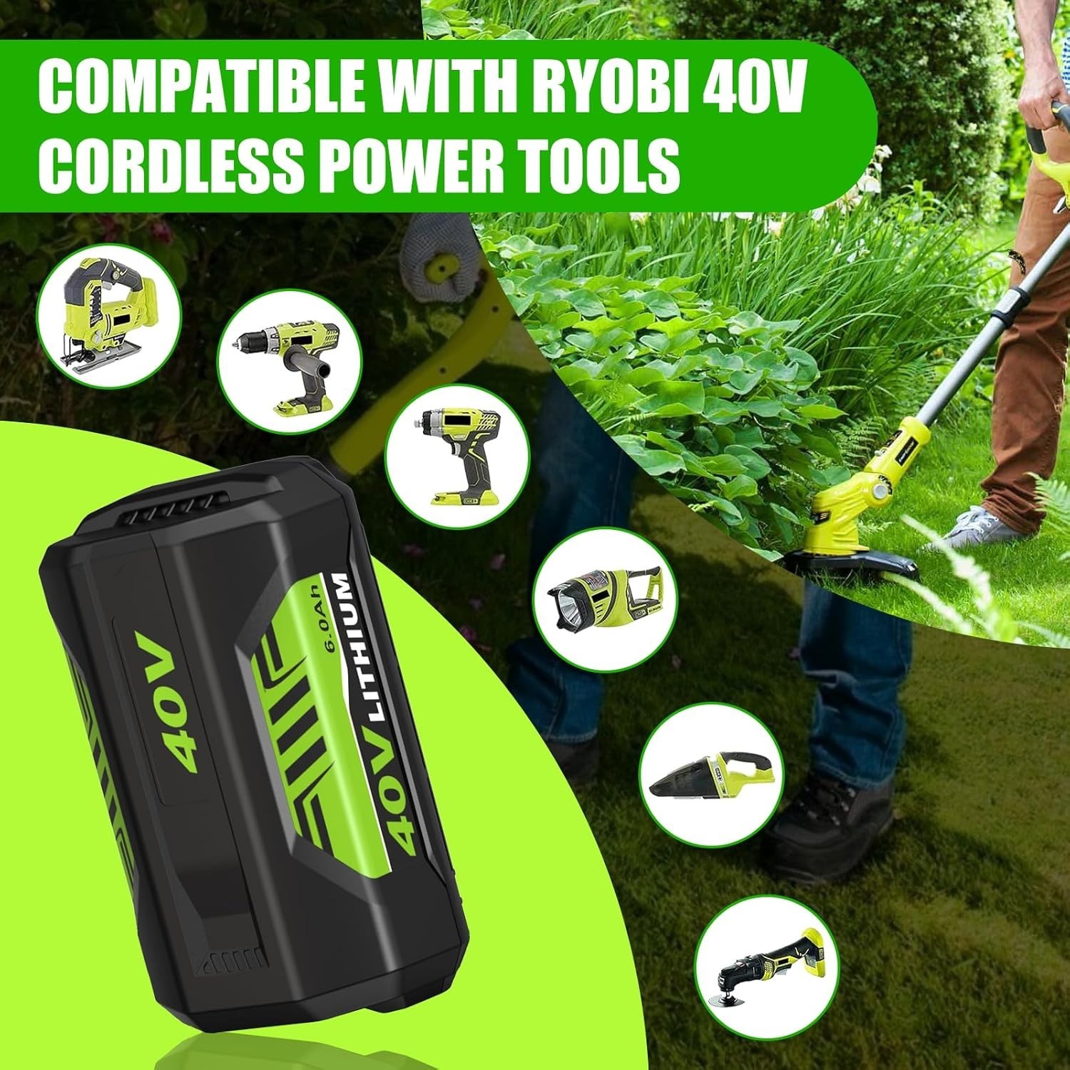 4x 40V Battery For Ryobi 40 Volt Lithium Ion OP4030 OP4050 OP40602 OP40261 6.0Ah