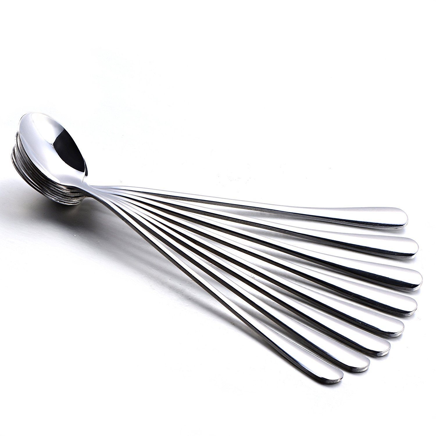 6-Piece 7.5″ Stainless Steel Mixing Spoons Set – Iced Teaspoons, Ice Cream Spoon