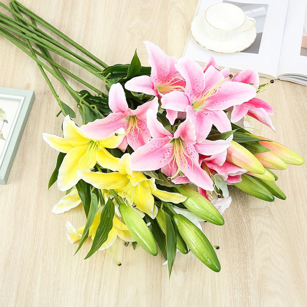 41cm Real Touch 3D Lily Artificial Flowers White Fake Wedding Home Garden Decor
