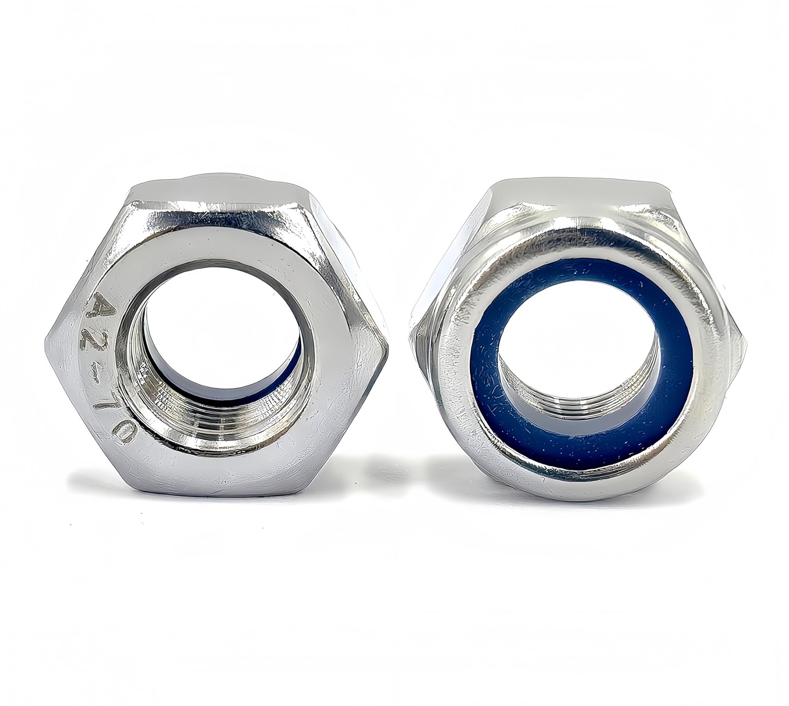 20Pcs M10 x 1.25mm Nylon Insert Hex Lock Nuts, 304 Stainless M10x1.25, Silver