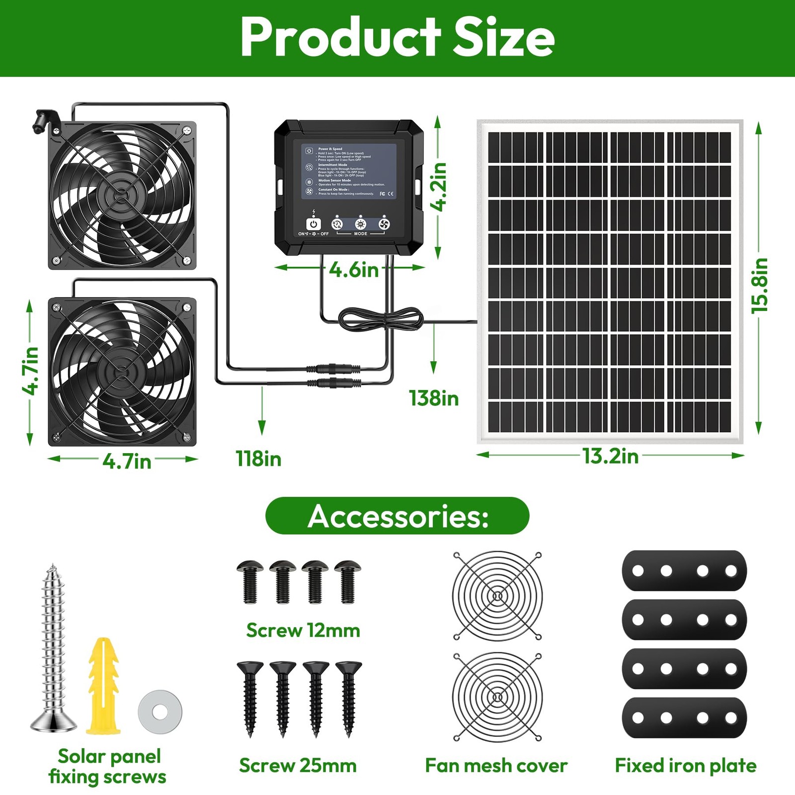 Solar Fan for Chicken Coop with , 7500 mAh Battery & 25W Solar Panel, IP65 Wa…