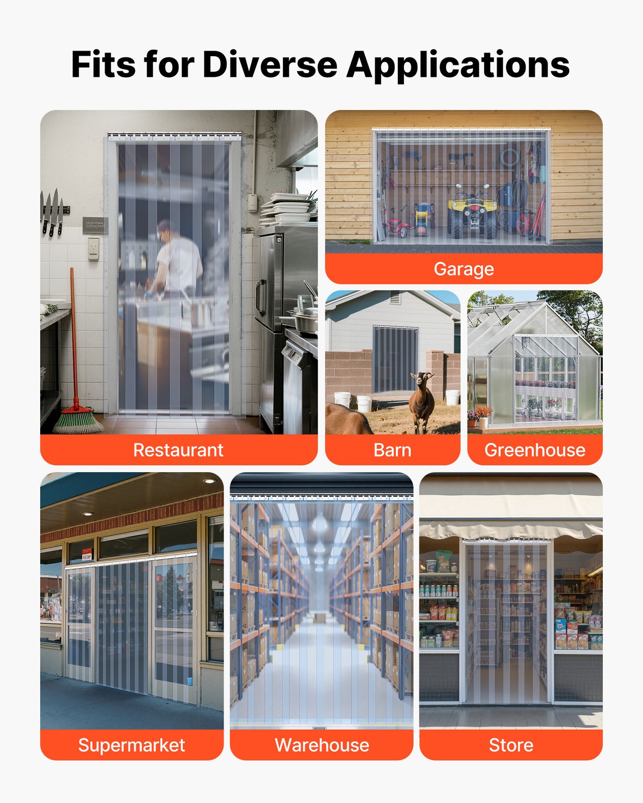 VEVOR 8 PCS PVC Strip Curtain 96 x 48 x 0.08 in Smooth Plastic Door Strips